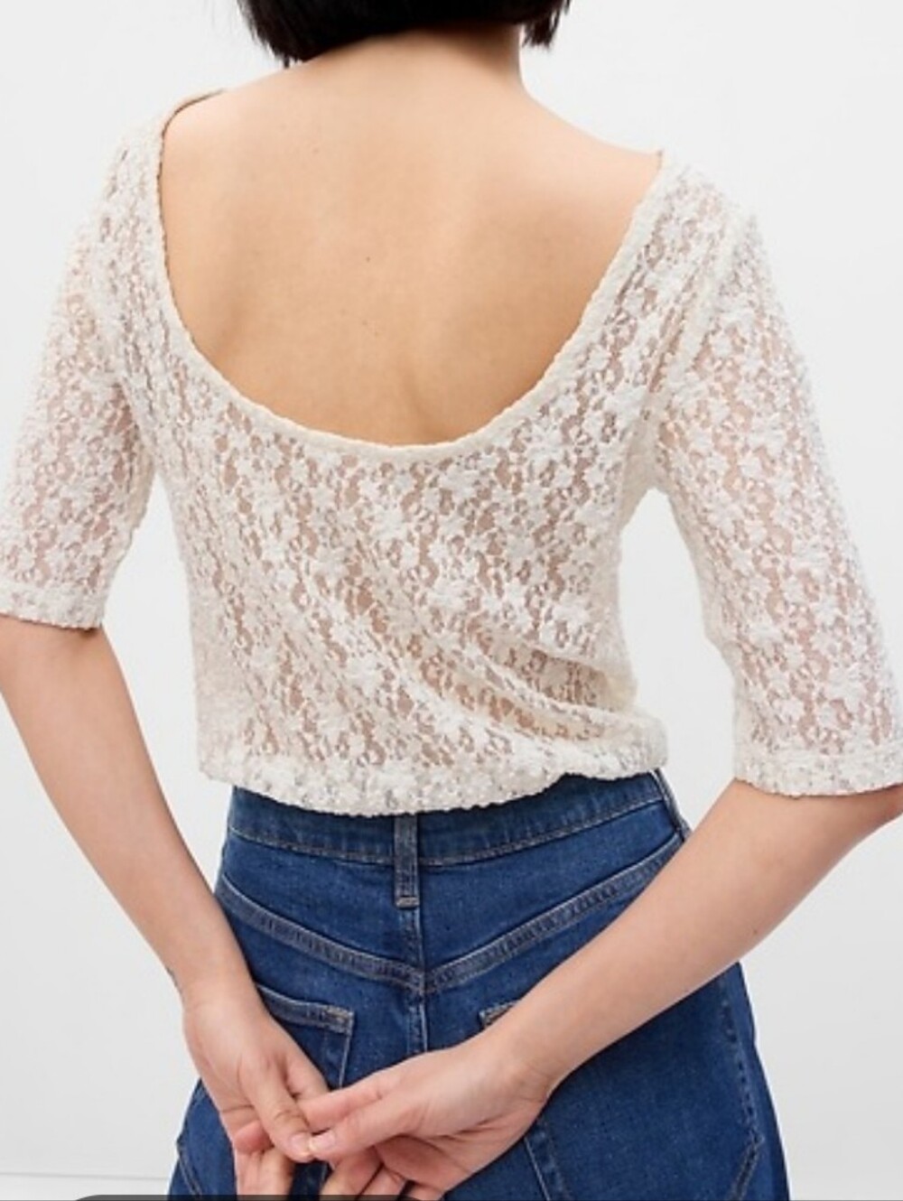 Nwot GAP Floral Cream Ivory Lace Top Elbow Sleeves Low Back XL